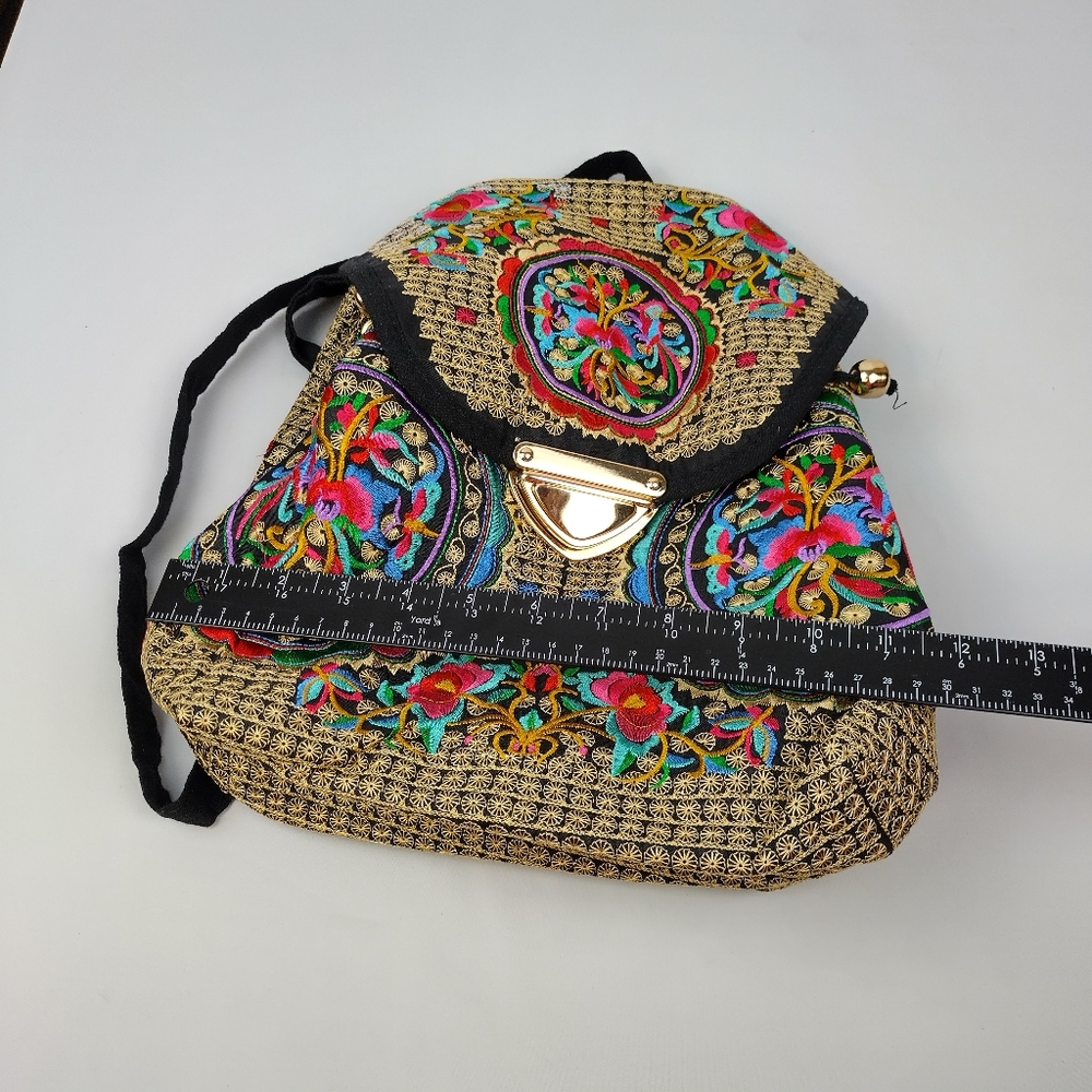 Embroidered mexican floral multicolor handmade‎ bagpack 100% mexican art new - Picture 9 of 11